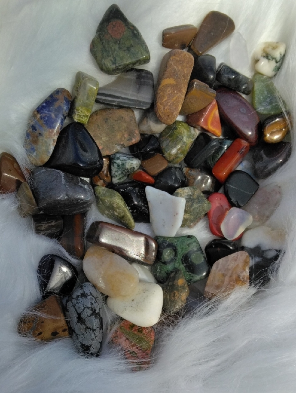 65 Assorted Polished Gemstone Tumbled Stone Lot - Multicolor